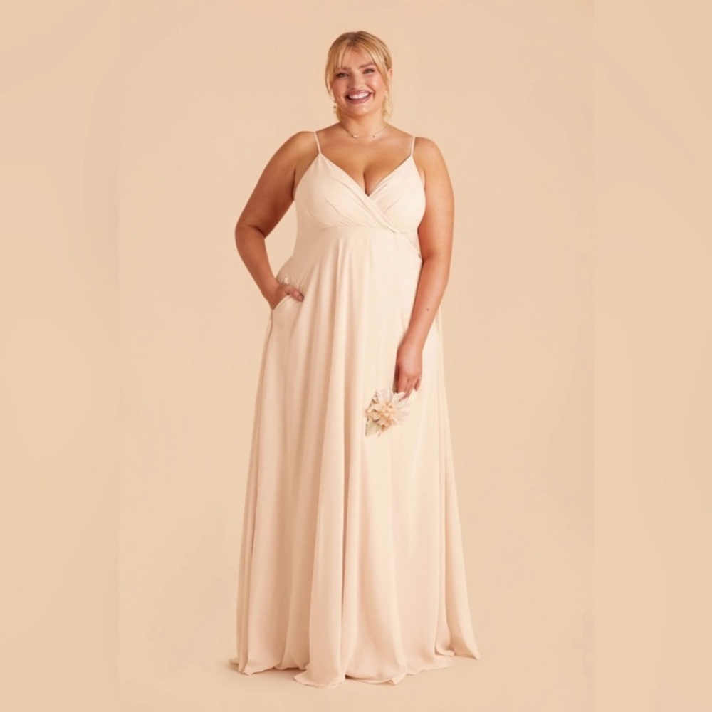 New NWT Birdy Grey “Kaia” Chiffon Gown Maxi Dress Champagne Cream White Natural